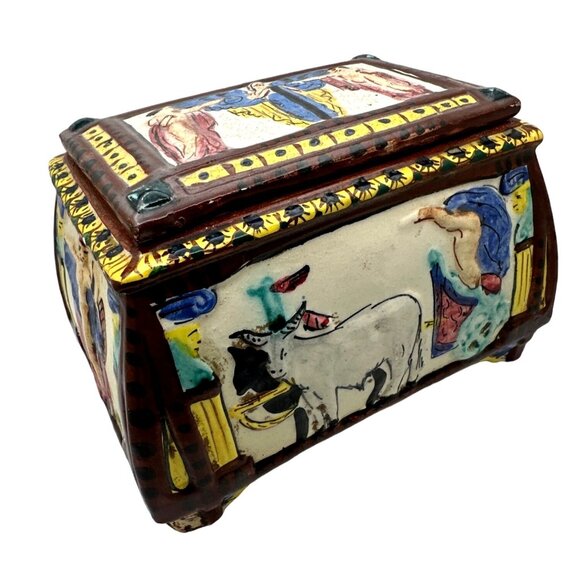 Vintage Italian Faience Trinket Box Capodimonte Style Roman Mythology Inspiratio - Picture 3 of 16